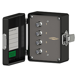 A render of a CTC MX502 black powder-coated aluminum mini-MAXX box shown with cover unlatched.
